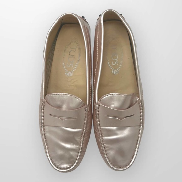 Tod's Metallic Pink Loafers - Picture 1 of 8